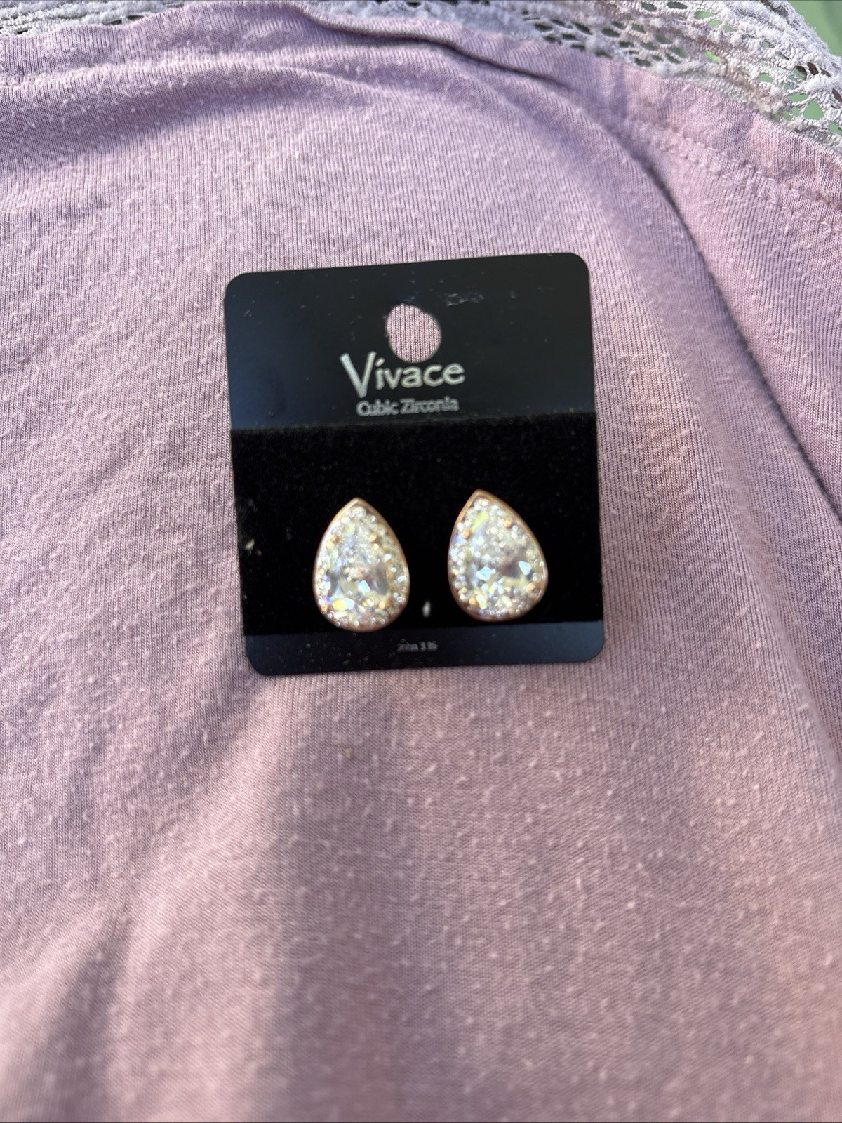 Rose Gold Tone Tear Drop Cubic Zirconia Earrings Stud Hoop 11.9mm