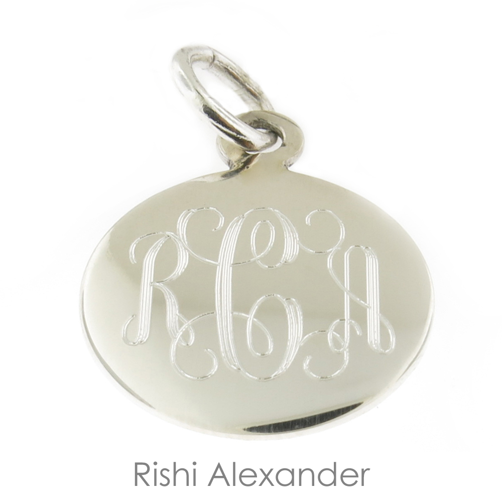 925 Sterling Silver Round Monogram Pendant or Charm All Sizes Personalized