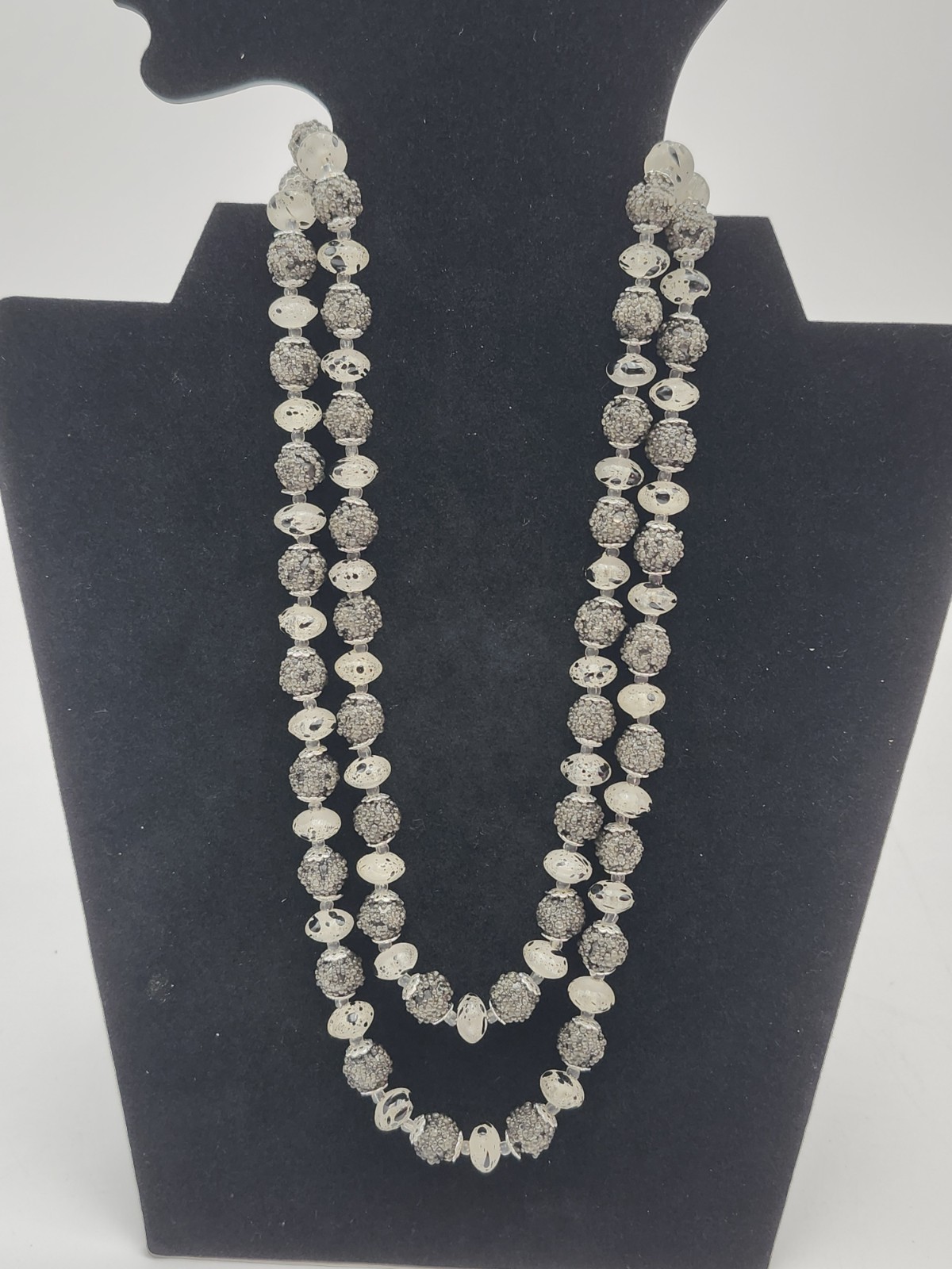 Vintage Black & Clear Bead Multi Strand Necklace Elegant