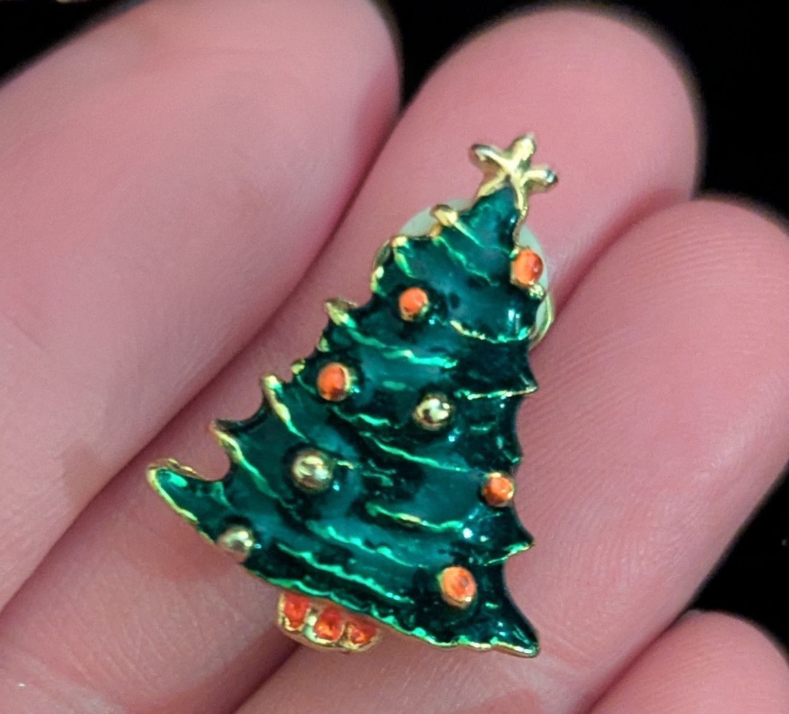 Christmas Tree Earrings Clip On Holiday Winter Gold Tone multicolor ornaments