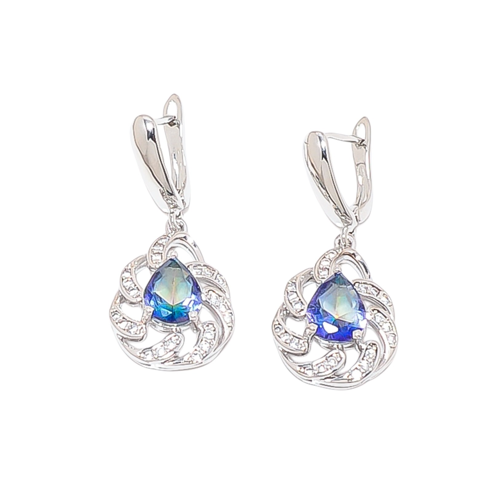 Blue Rainbow Mystic Fire Topaz & Cz 925 Sterling Silver Drop Earring 1.30″ E9417