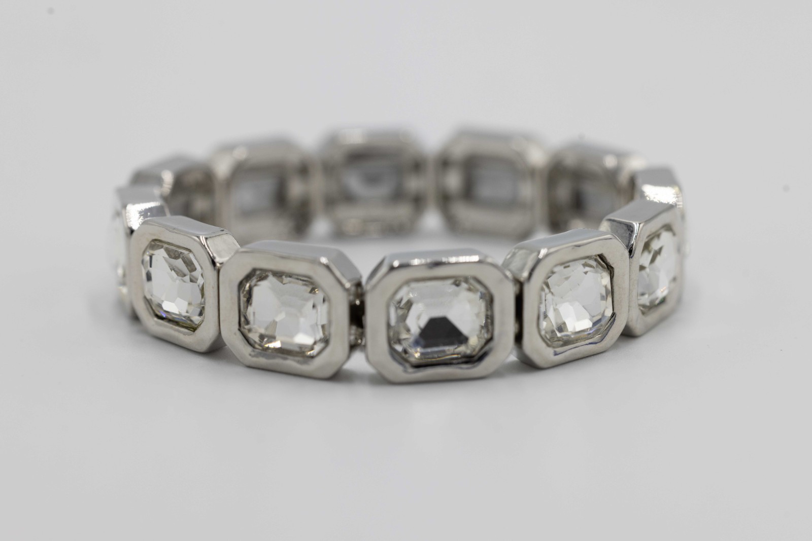 Charter Club Silver-Tone Women’s Bracelet MSRP $70 Clear Rhinestones Stretch NWT