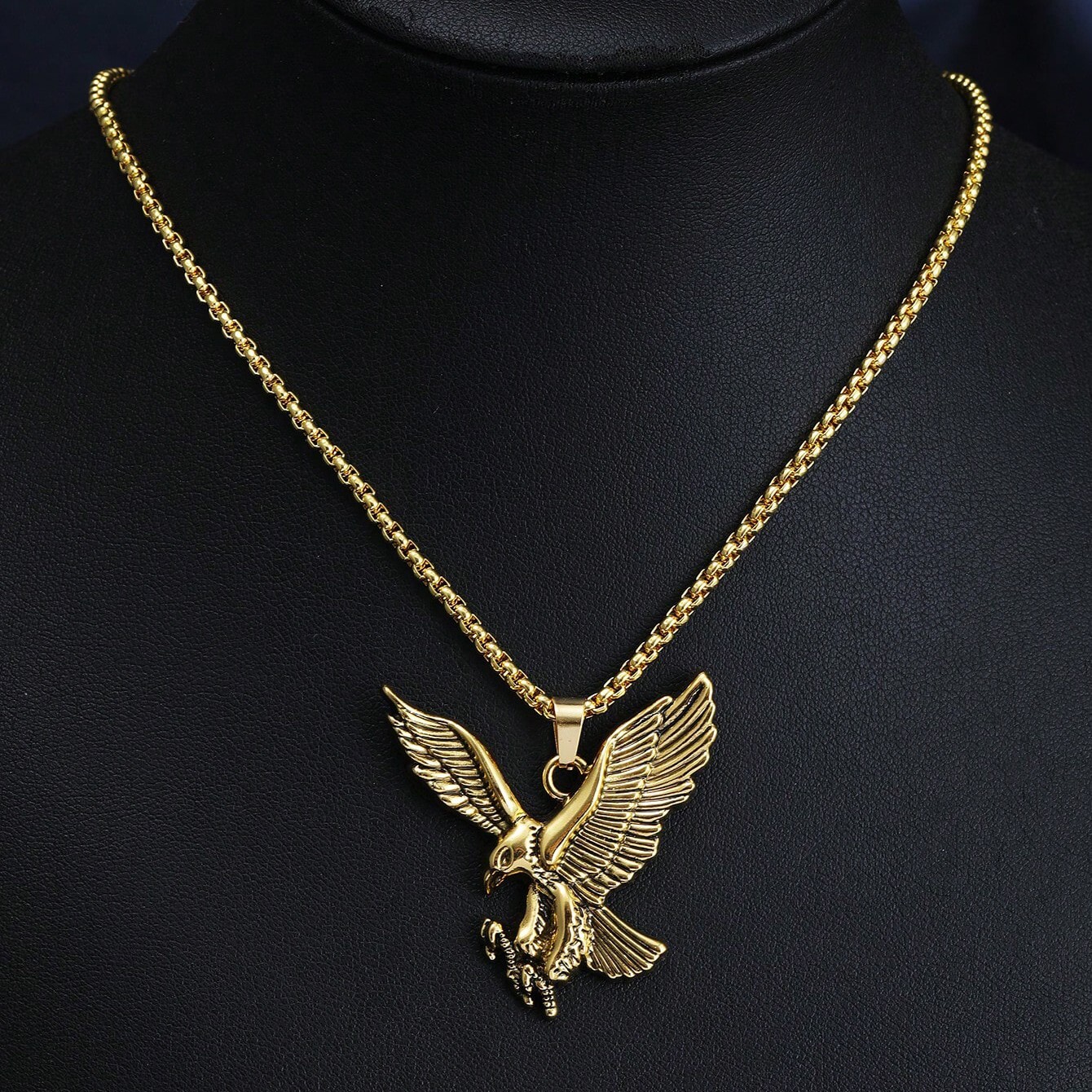 Stainless Steel Eagle Pendant & 3mm 24″ Rolo Chain Hip Hop Fashion Necklace