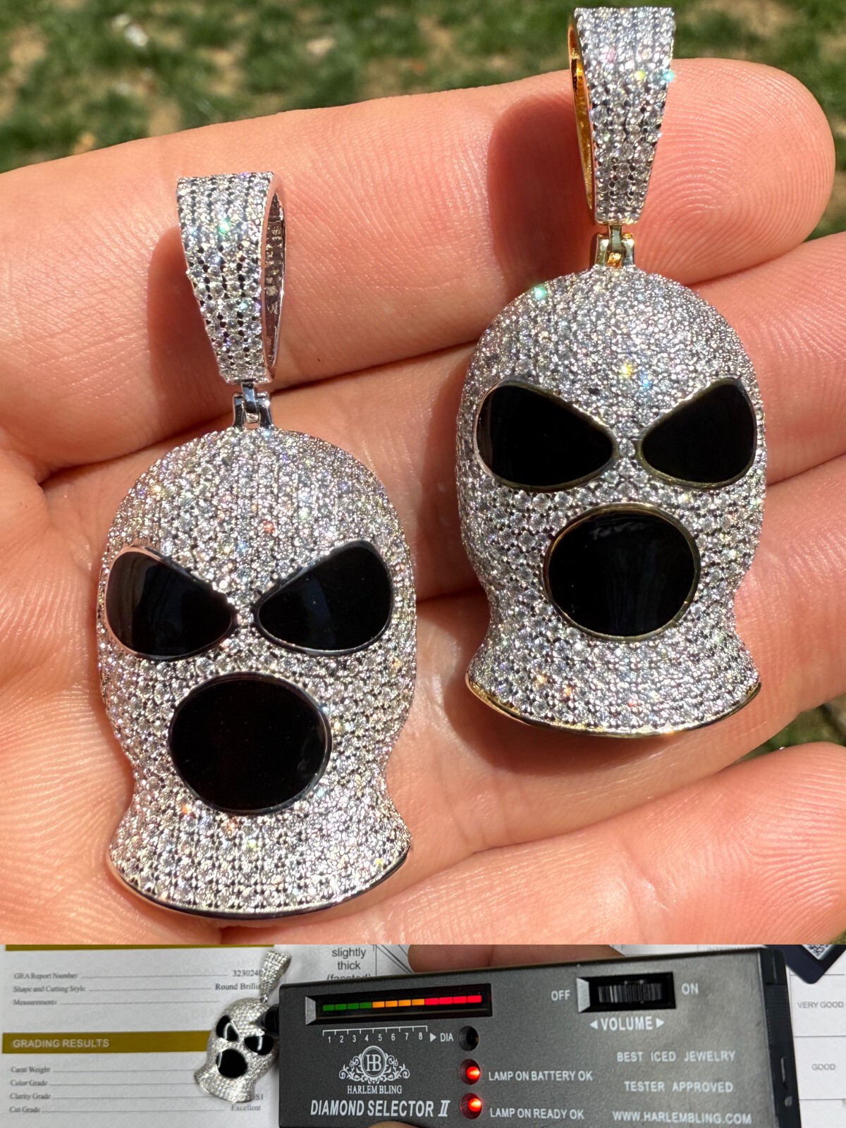 Real Moissanite Gangster Goon Ski Mask Iced Pendant Necklace 925 Silver / Gold