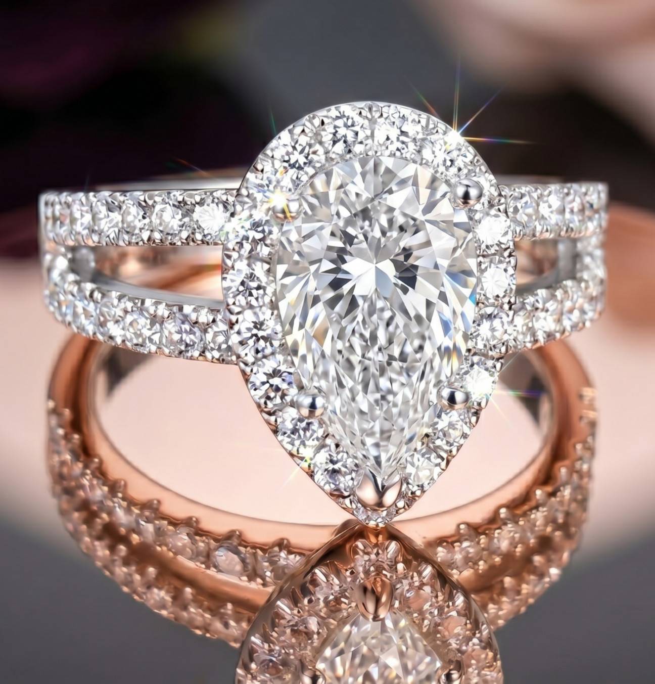 4.60 Ct Certified Pear Shape White Natural Diamond Ring VVS1 White Gold Finish