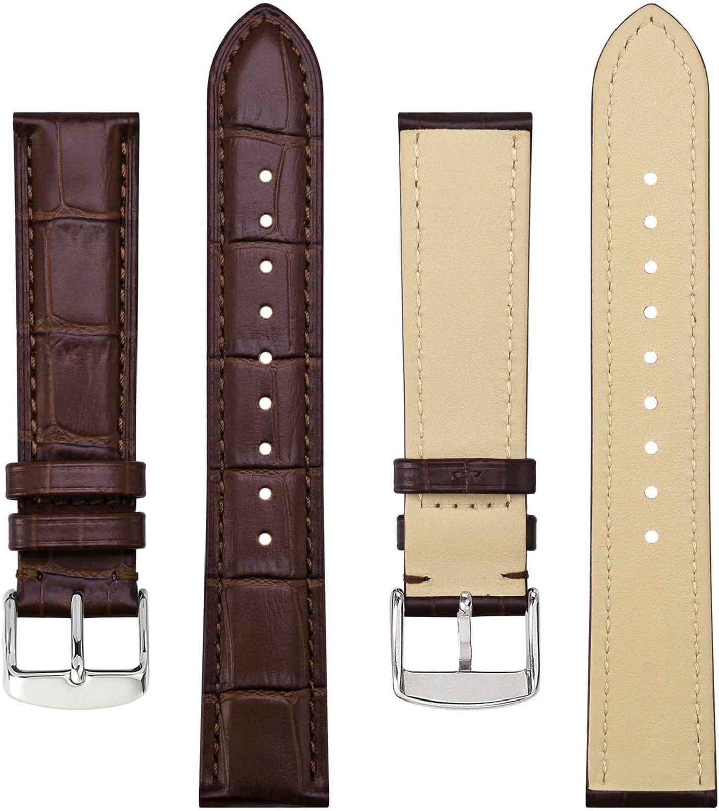 Genuine Leather Replace Stainless Steel Buckle Spare Watch Strap Width18-24mm