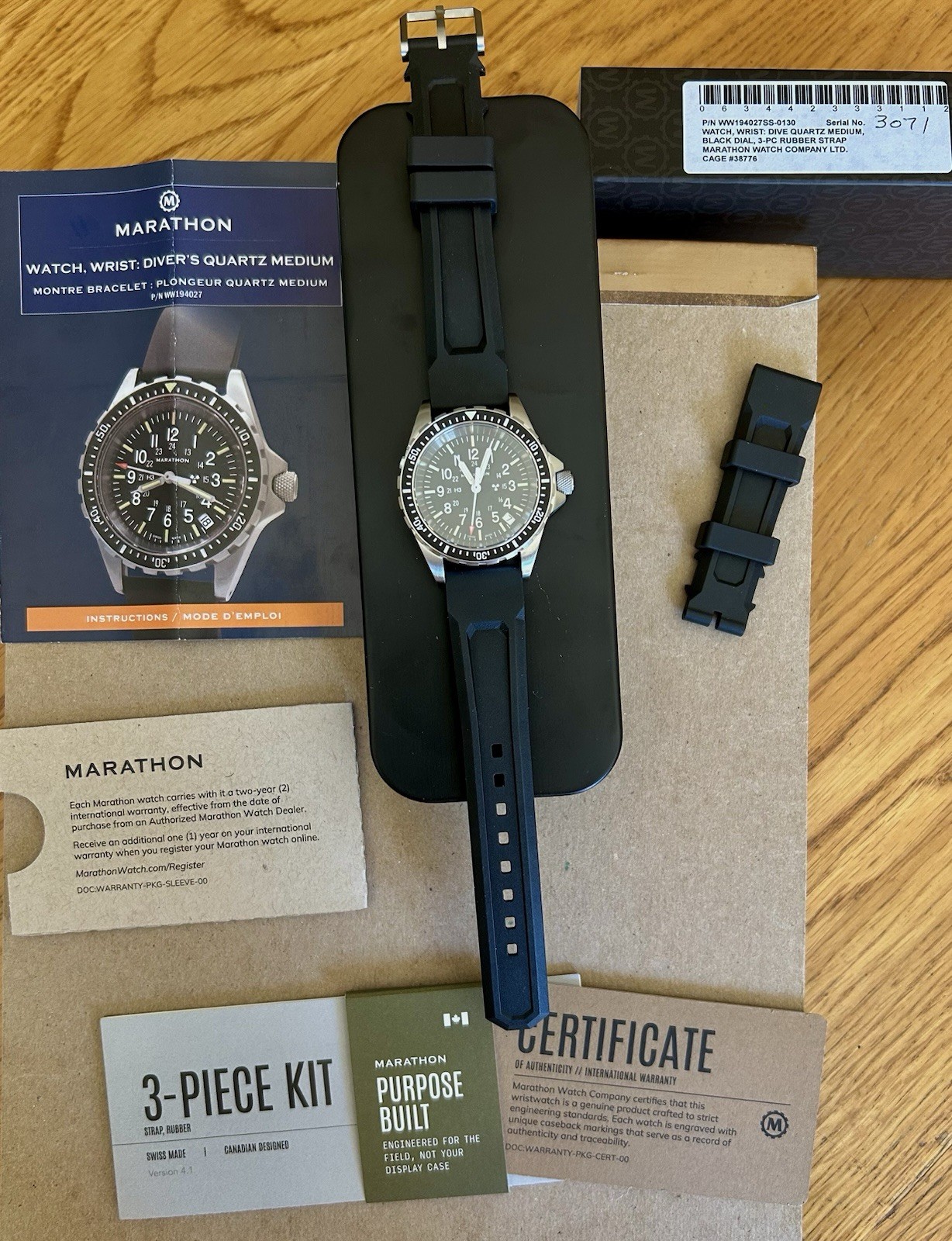 Marathon 36mm Diver Quartz 300m Black Dial Rotating Bezel Rubber Strap
