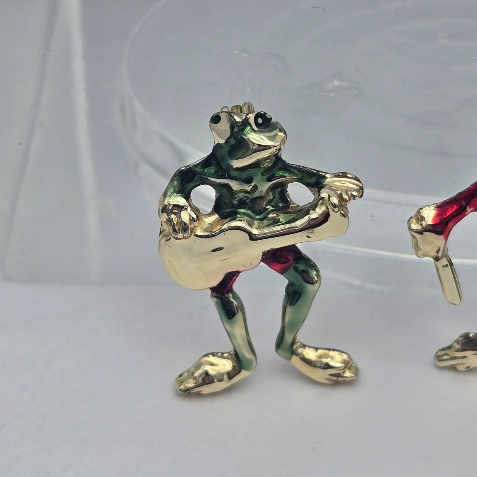 Frog Music Band Enamel Brooch Set of 3 Green Red Gold Novelty Pins Quirky