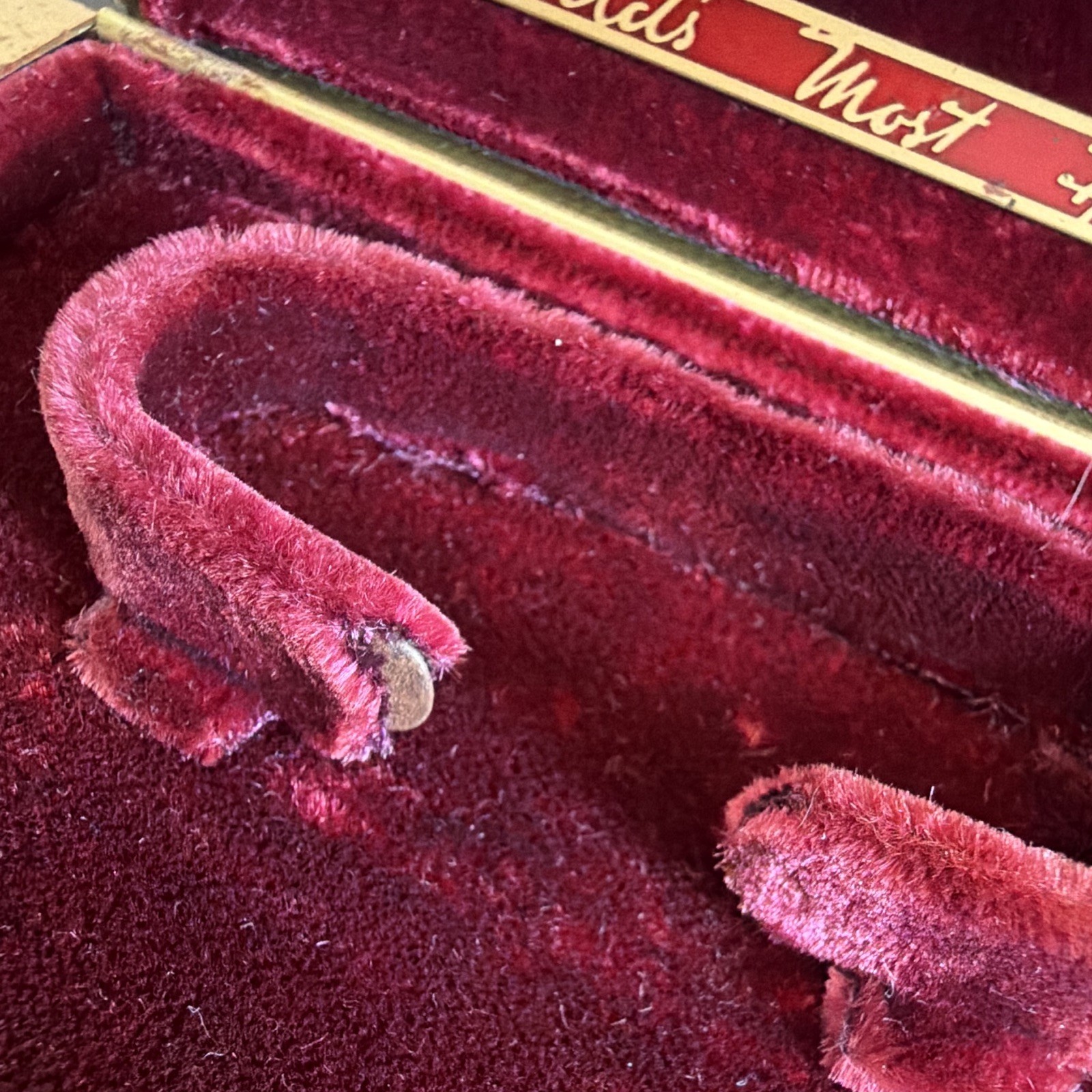 Vintage Longines Watch Box Red Velvet Metal Coffin Case Worlds Most Honored Empt