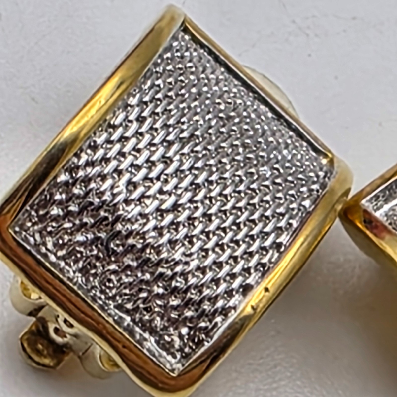 Premier USA Gold Tone Silver Textured Half Hoop Clip On Earrings 22.4mm Vintage