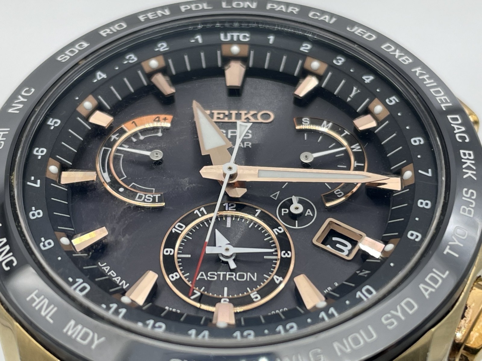 SEIKO ASTRON GPS Radio Wave Solar Men’s Watch Gold case 8X53-0AC0-2 Good coditio
