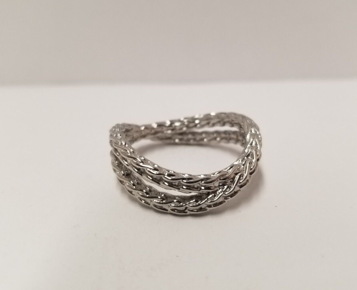 Craftd Rhodium Plated Stainless Steel Rope Wrap Ring Size 10