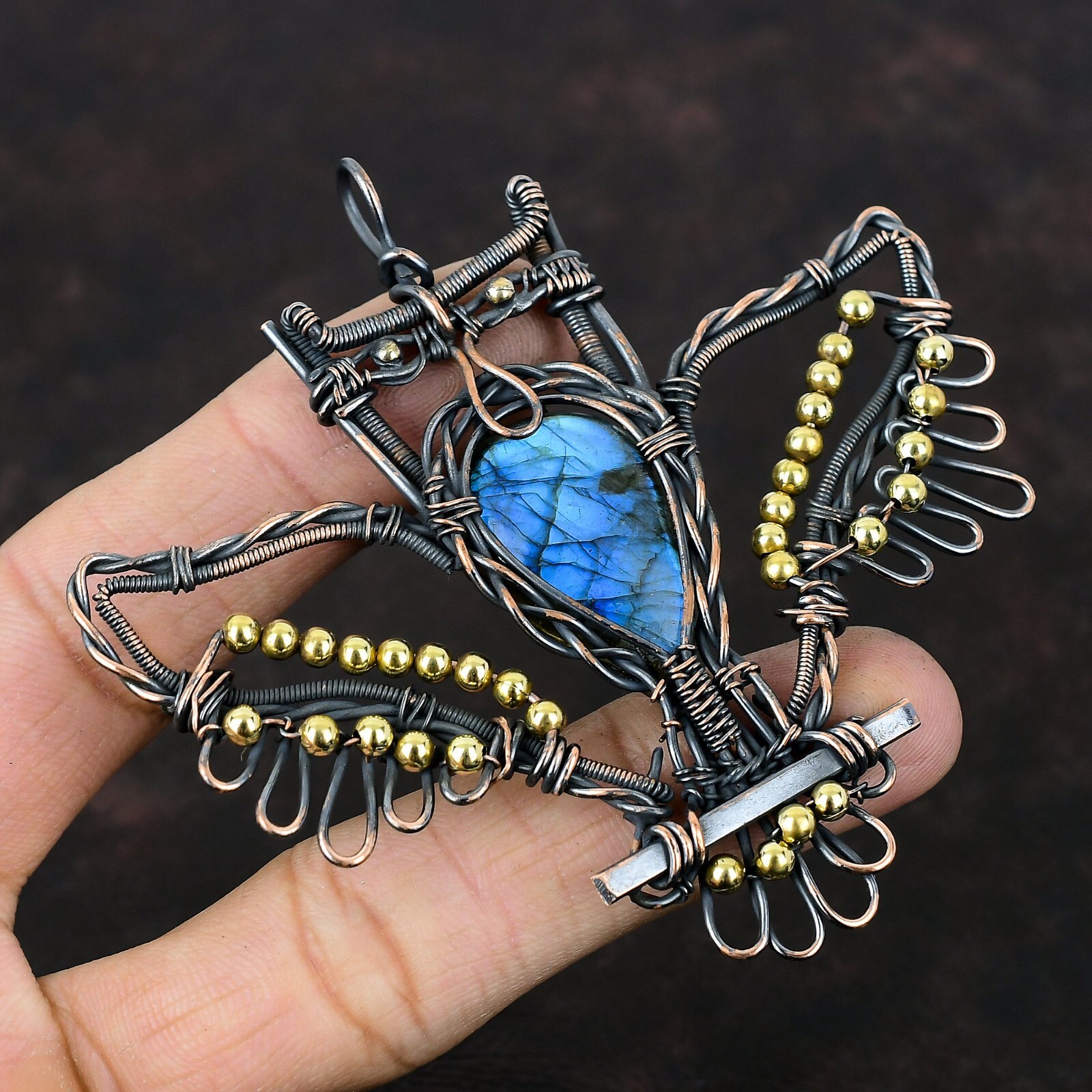 Labradorite Jewelry Copper Gift For Mother Wire Wrapped Owl Pendant 3.31″