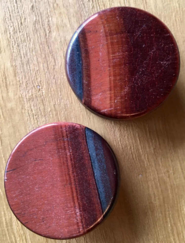 PAIR Red Tiger Eye Organic Stone Plugs Gauge – 3mm (8g) to 25mm (1″) available