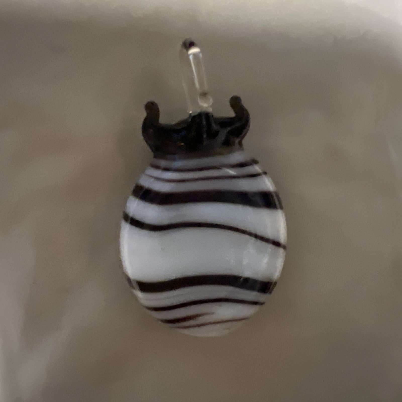 Art Glass Chunky Reversible Black And White And Brown Scarab Pendant 1.5”