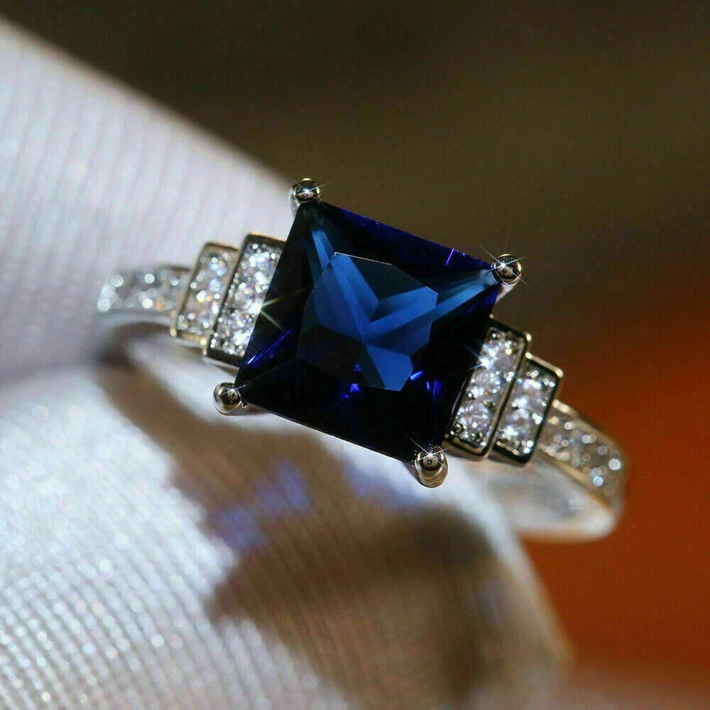 2.30Ct Lab-Created Blue Sapphire Solitaire Engagement Ring 14K White Gold Over
