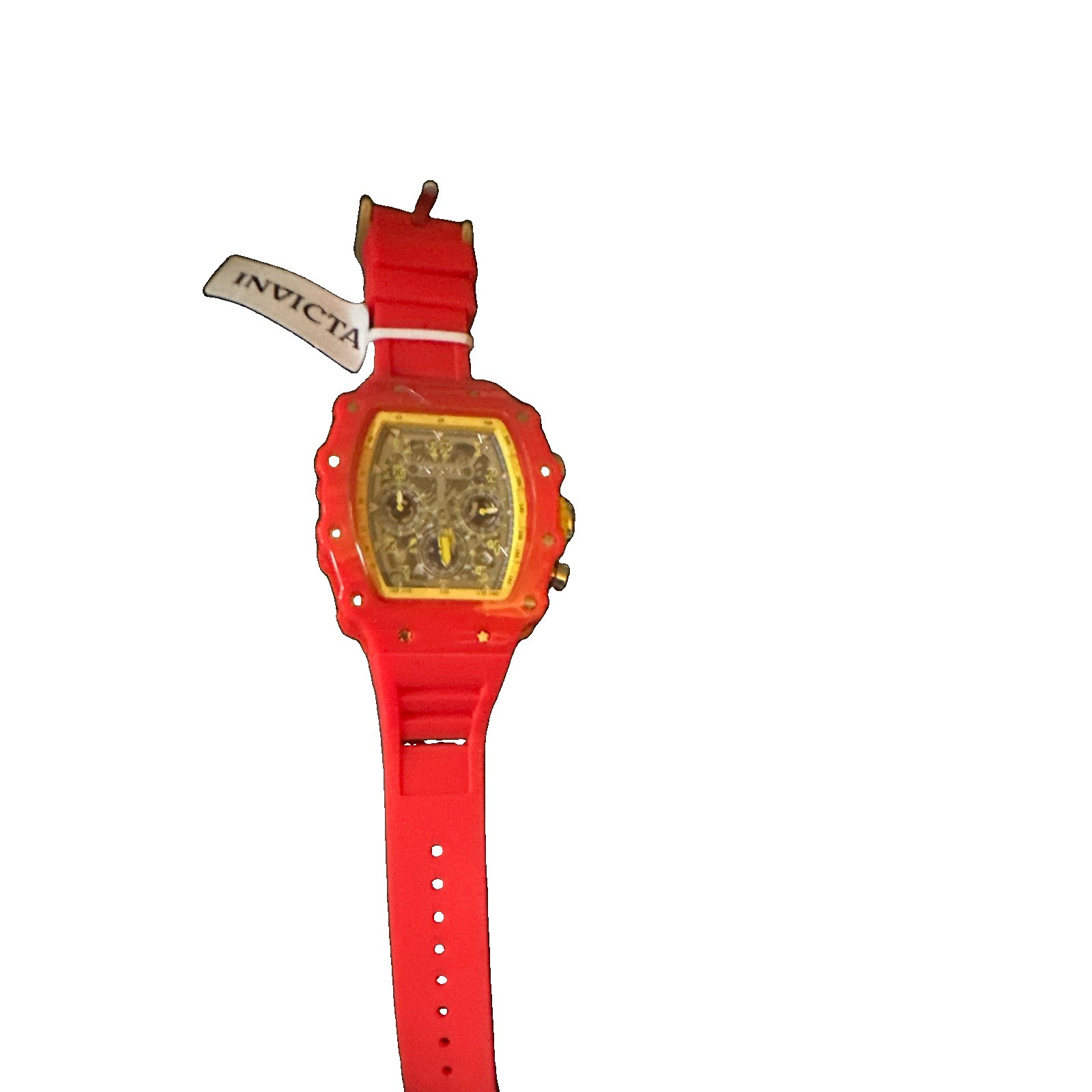 Invicta Men’s Quartz Chronograph Analog Watch Red Silicone Strap Tonneau
