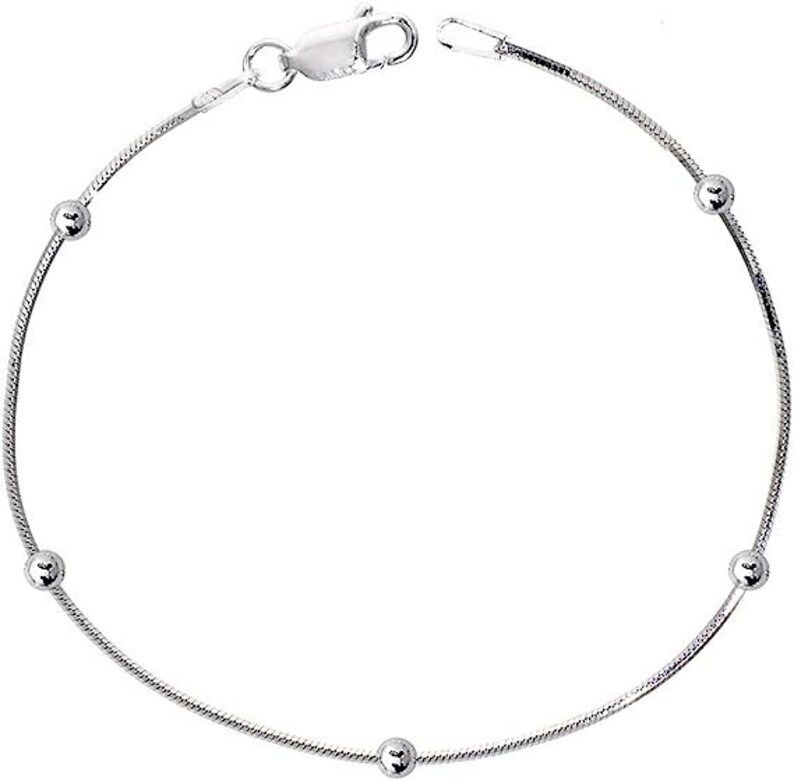 Italian 925 Sterling Silver 1MM DIAMOND CUT Beaded Snake Anklet Chain 9″ or 10″
