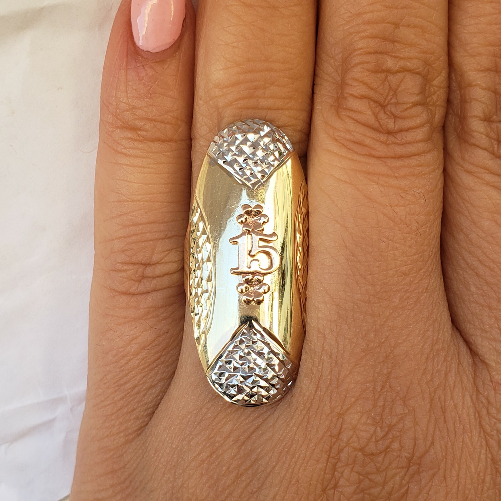 Big wide 14k gold quinceanera 15 anos ring size 6.5 7 8