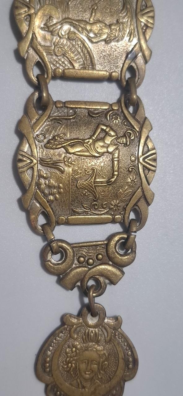 Vintage Brass Repousse Bracelet Classical Art Figures Collectible Jewelry