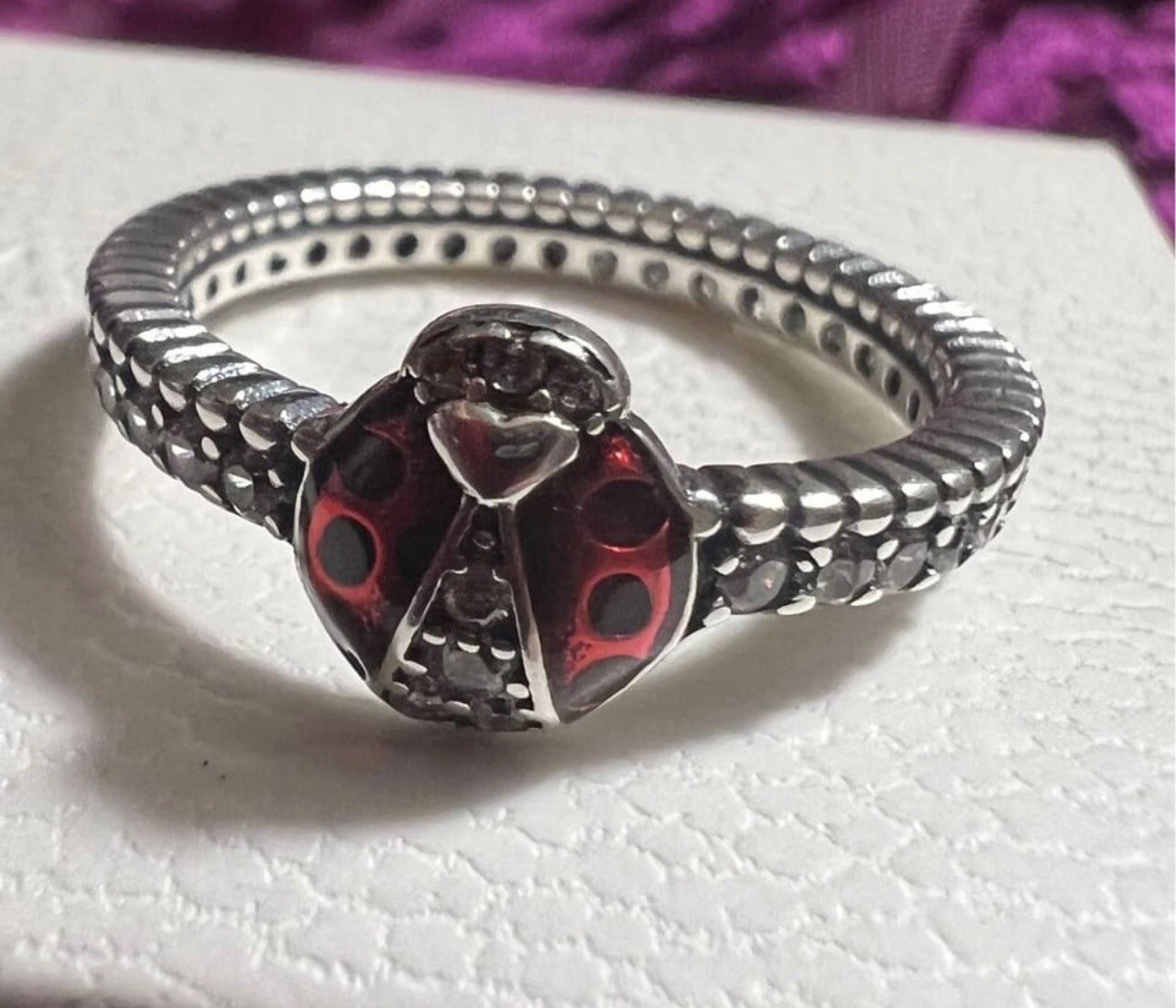 S925 Stamped Silver Enamel Ladybug 🐞 Cubic Zirconia Size 8