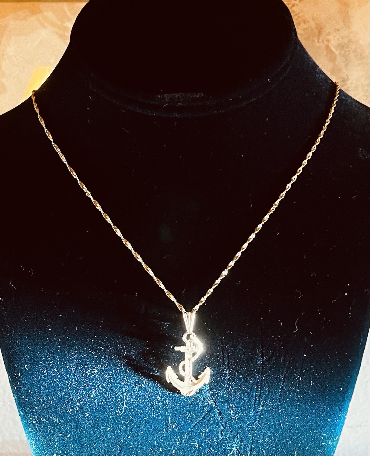 14k Solid Gold Anchor – Cross Pendant With A 14k Gold Singapore Chain 21.5”Long