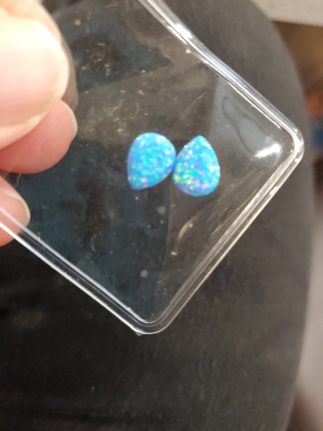 Two Set 0.38ct Loose Lab Created Pear Cut Blue Pink GreenTriplet Opal 5 x 4.5 mm