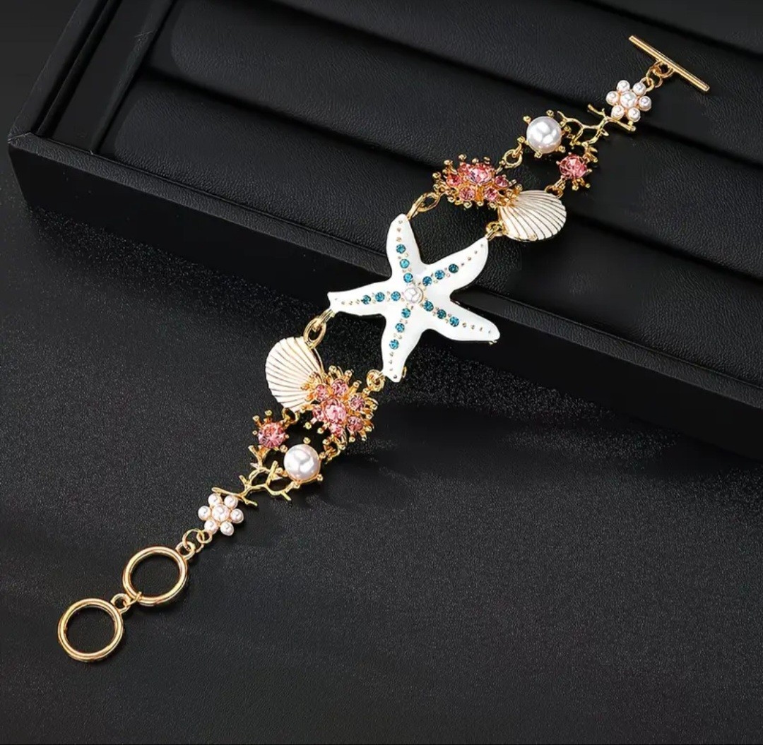 Seashell Starfish Bracelet Pearls Nautical Beach Themed Jewelry