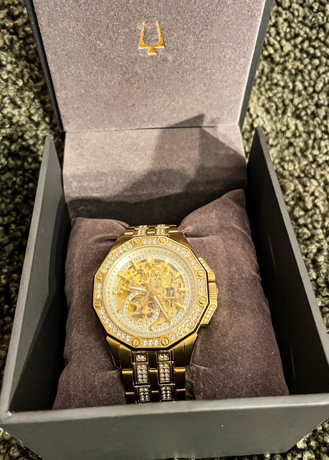 Bulova 98A292 Octava Crystal Gold Tone 42 mm Skeleton Dial Automatic Men’s Watch