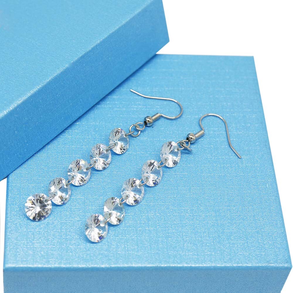 18K White Gold Plated 5 Row Drop/Dangle Earrings Made With Swarovski Elements