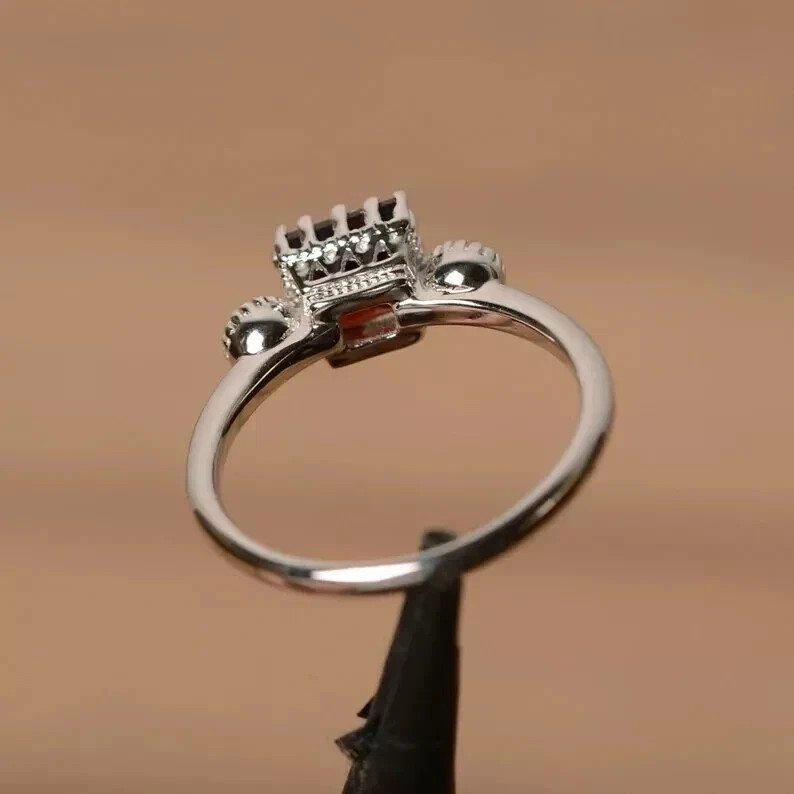 2.30 Ct Princess Cut Natural Garnet & Diamond Wedding Ring 14K White Gold