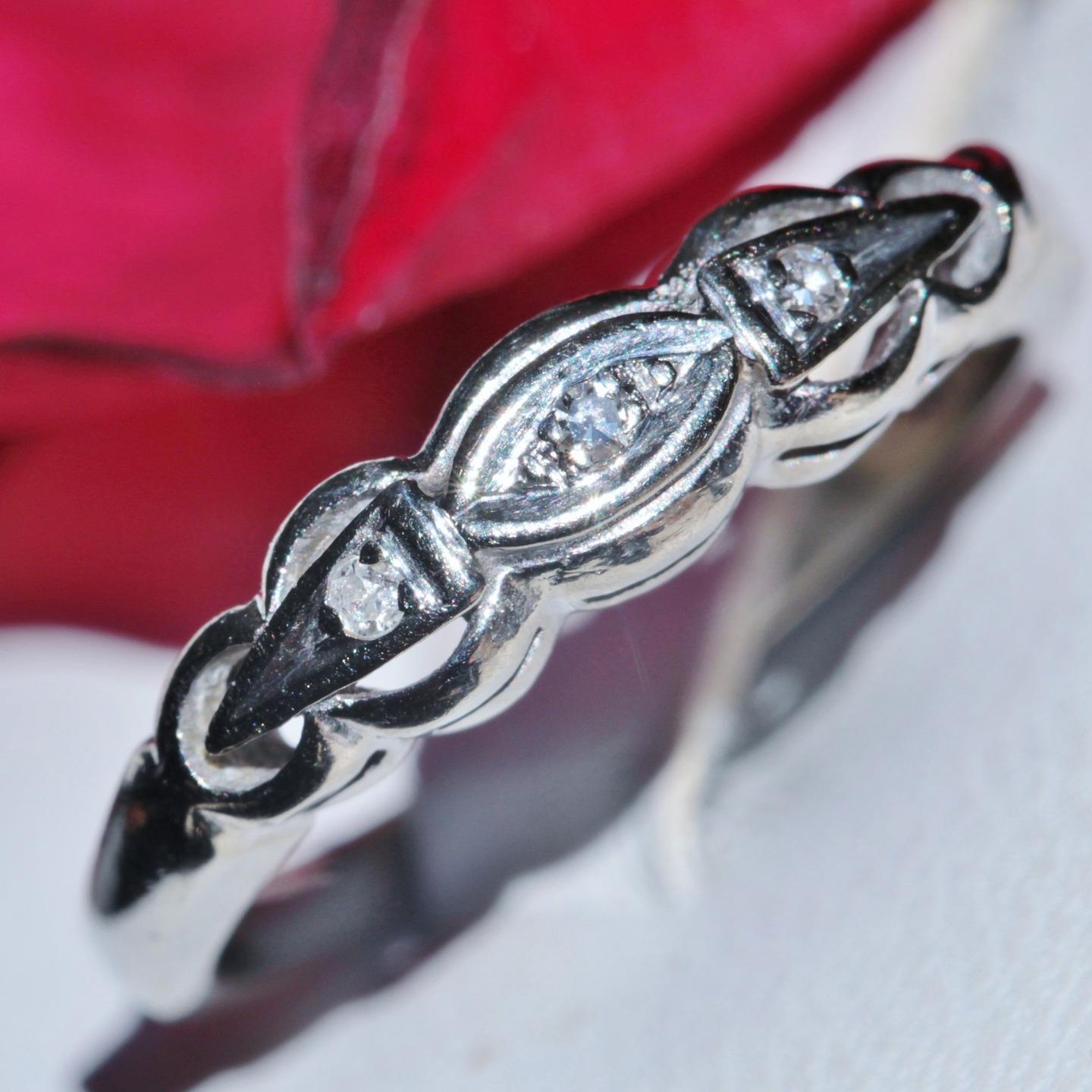14k white gold ring & diamonds size 4.5 wedding band handmade 2.0gr Portrait