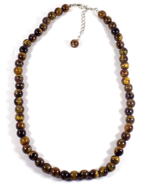 Vintage Tiger’s Eye Necklace Silver Tone Clasp Round Stones 17″ +2″ extender