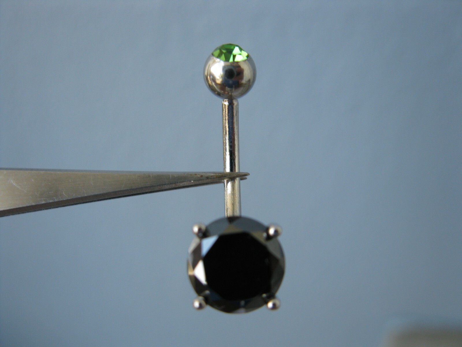 2.50ctw 100% REAL BLACK DIAMOND w/PERIDOT BELLY RING,DOUBLE,CERT,DIA TESTER