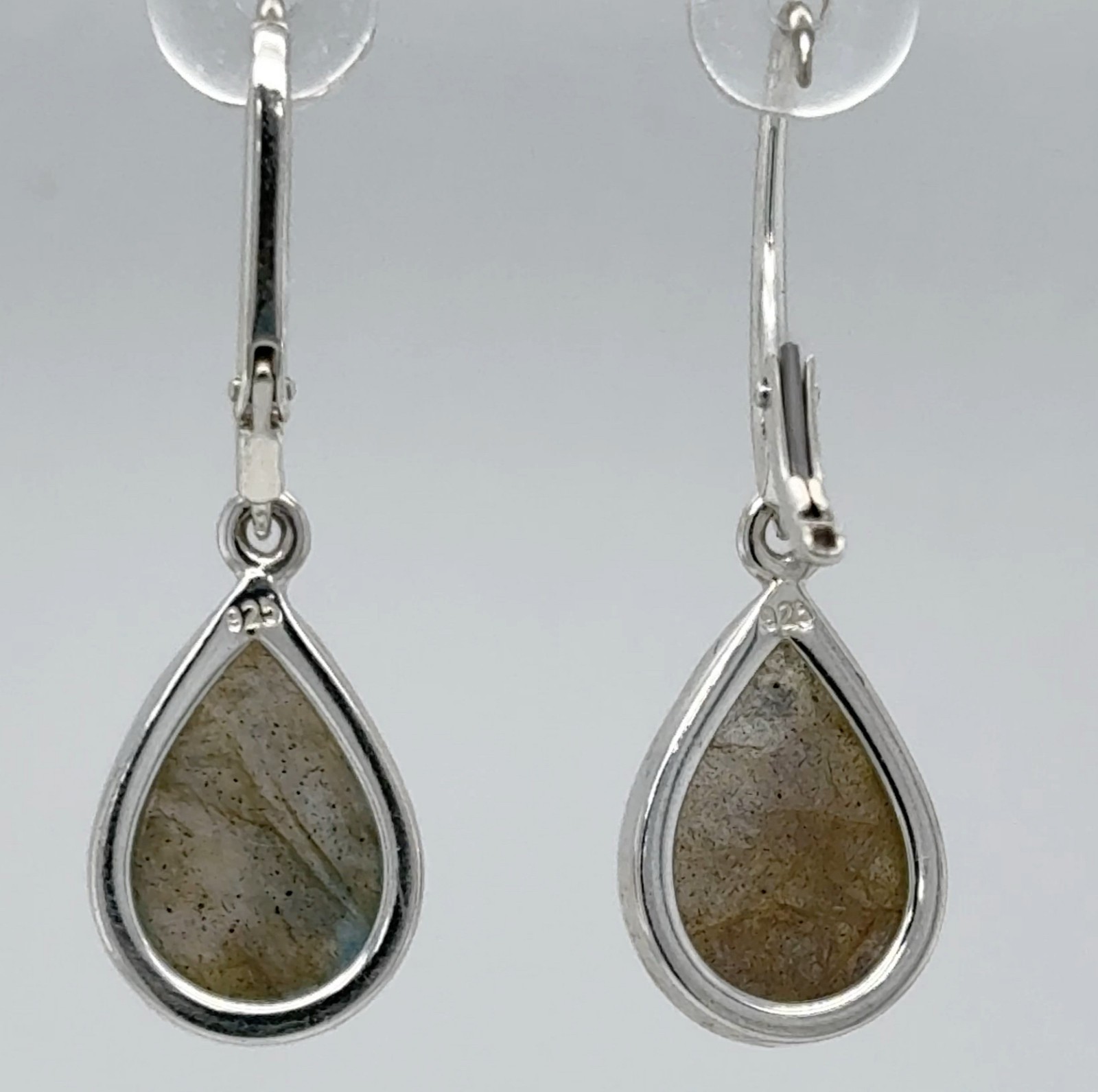 925 Sterling Silver – Pear Labradorite Drop Leverback Earrings Gemstone #64