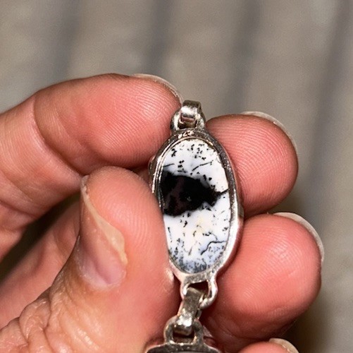 925 Sterling Silver Toggle Bracelet Black & White Dendritic Opal 7 to 8 in. Rare