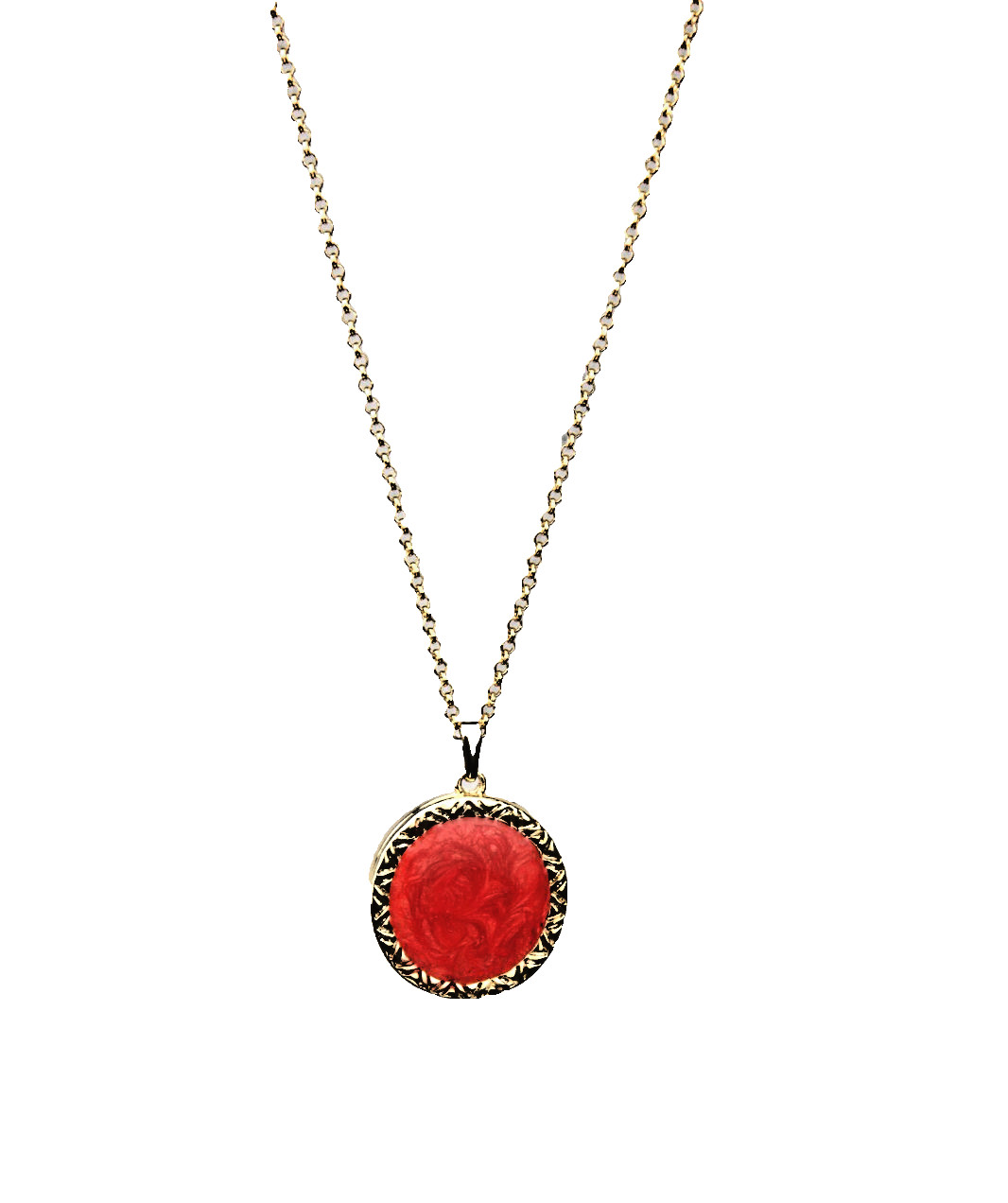 17inc 24k Shiny Gold Plated Enamel Necklace Medallion, Pink Enamel Color