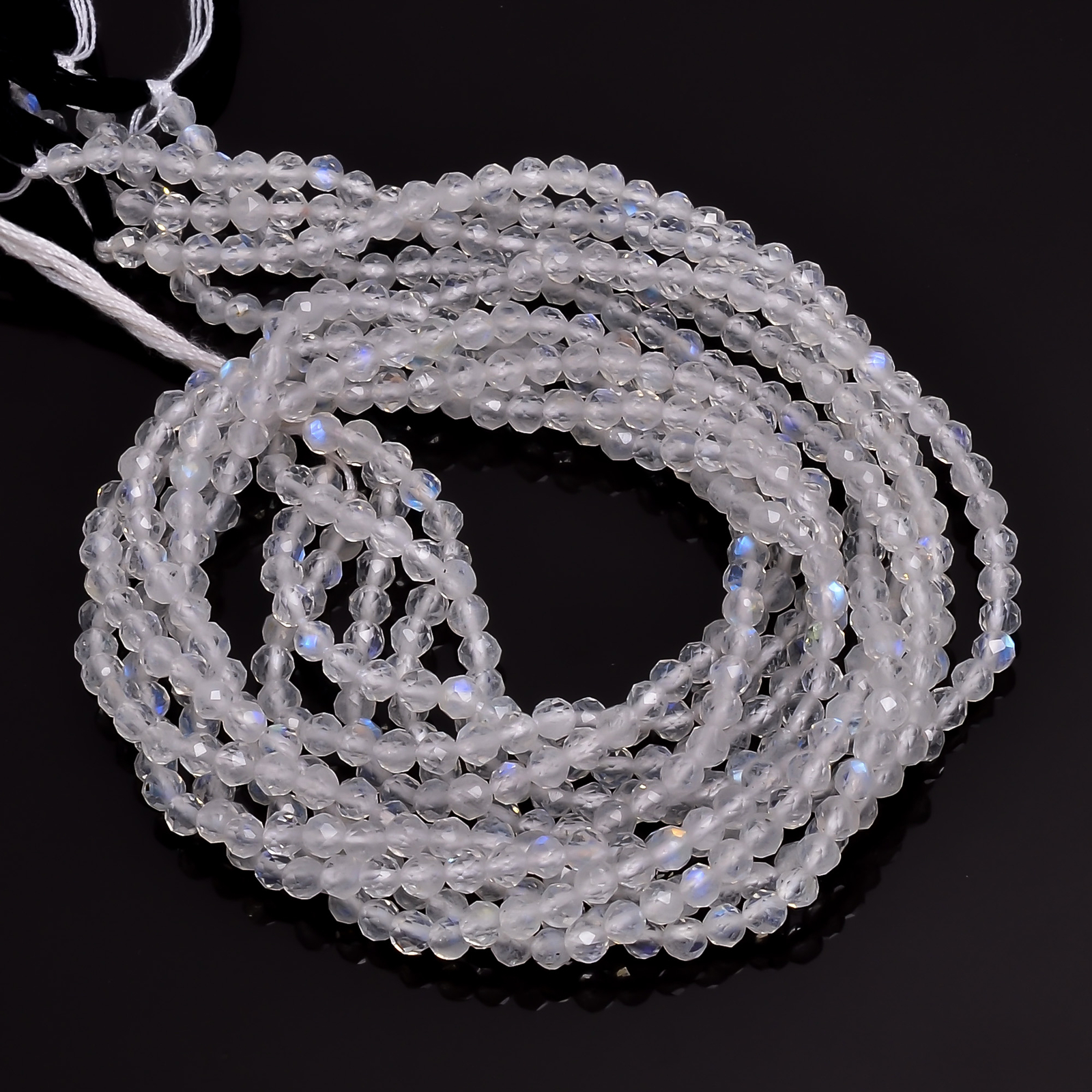 Natural Rainbow Moonstone Gemstone Round Faceted Beads 3X3 mm Strand 13″ EB-236