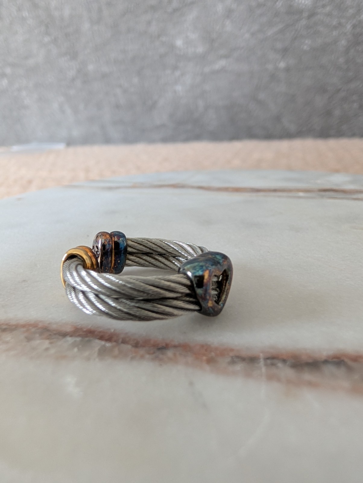 Vintage Charriol Stainless Steel Cable Heart Ring Sz US 6-7