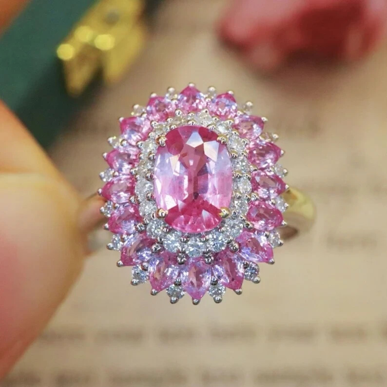 4.80 Ct Natural Pink Sapphire Diamond Engagement Ring 14K Solid White Gold