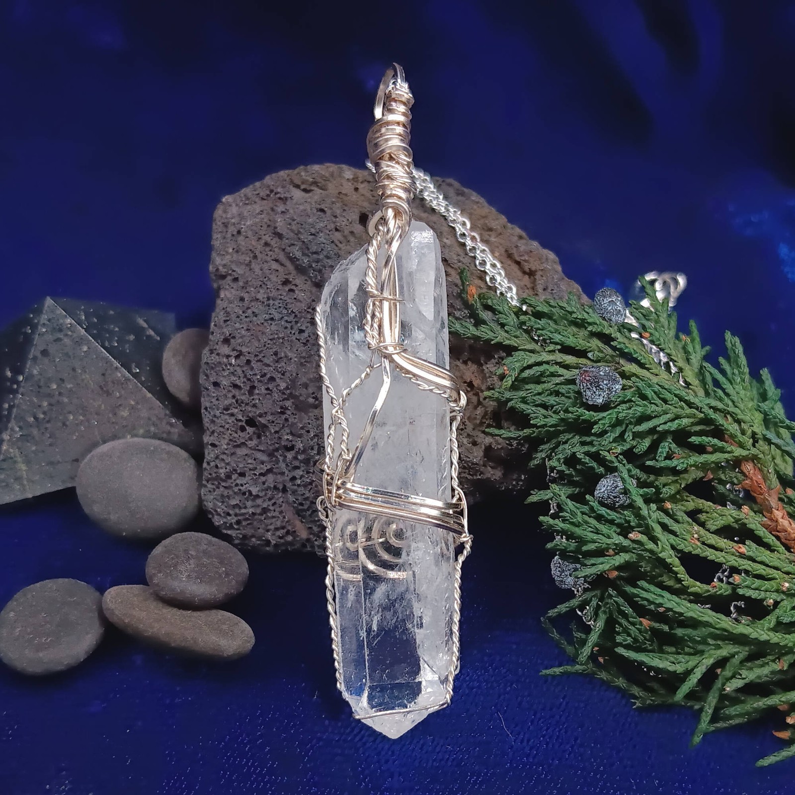 Raw Quartz Crystal Point Pendant ONLY – No Chain – Silver-Plated Wire Wrapped