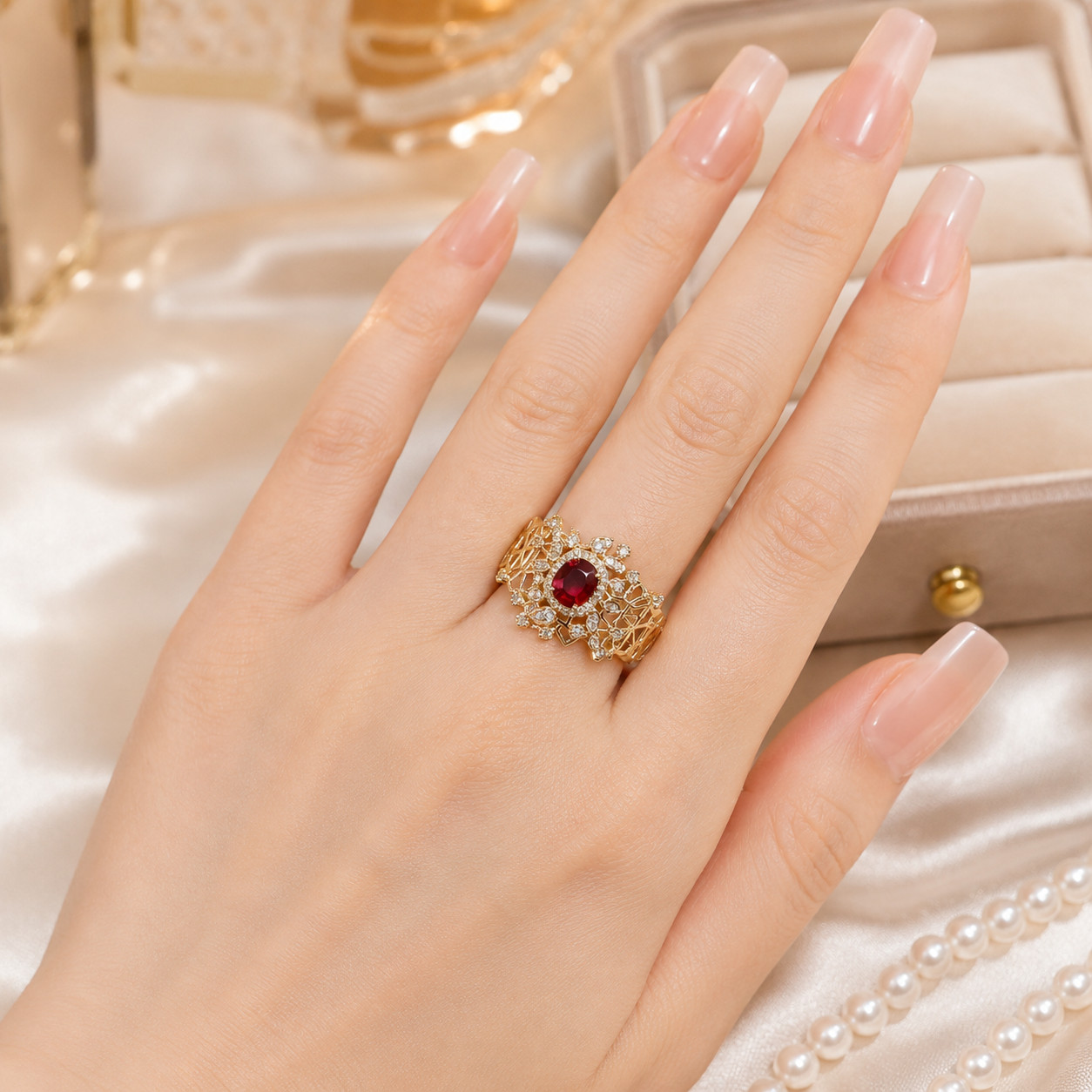 2.60 Ct Natural Ruby & Diamond Wedding Gift Ring 14K Yellow Gold 7 (Import Free)