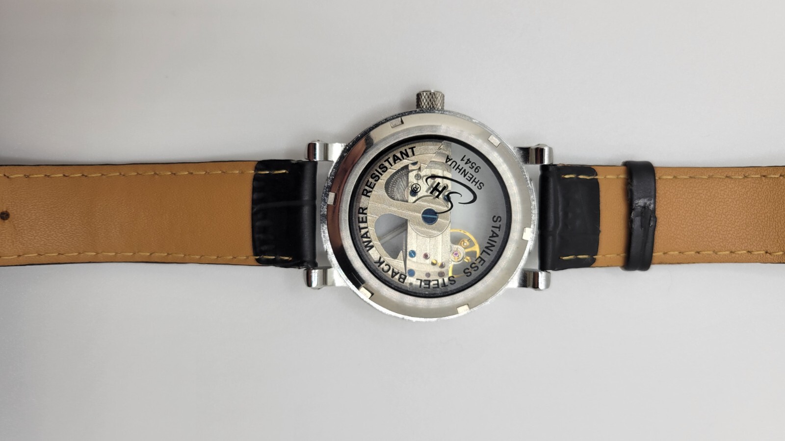 Mens Watch Mechanical Waterproof Luxury Watch Croco Leather Band Hollow Skeleto
