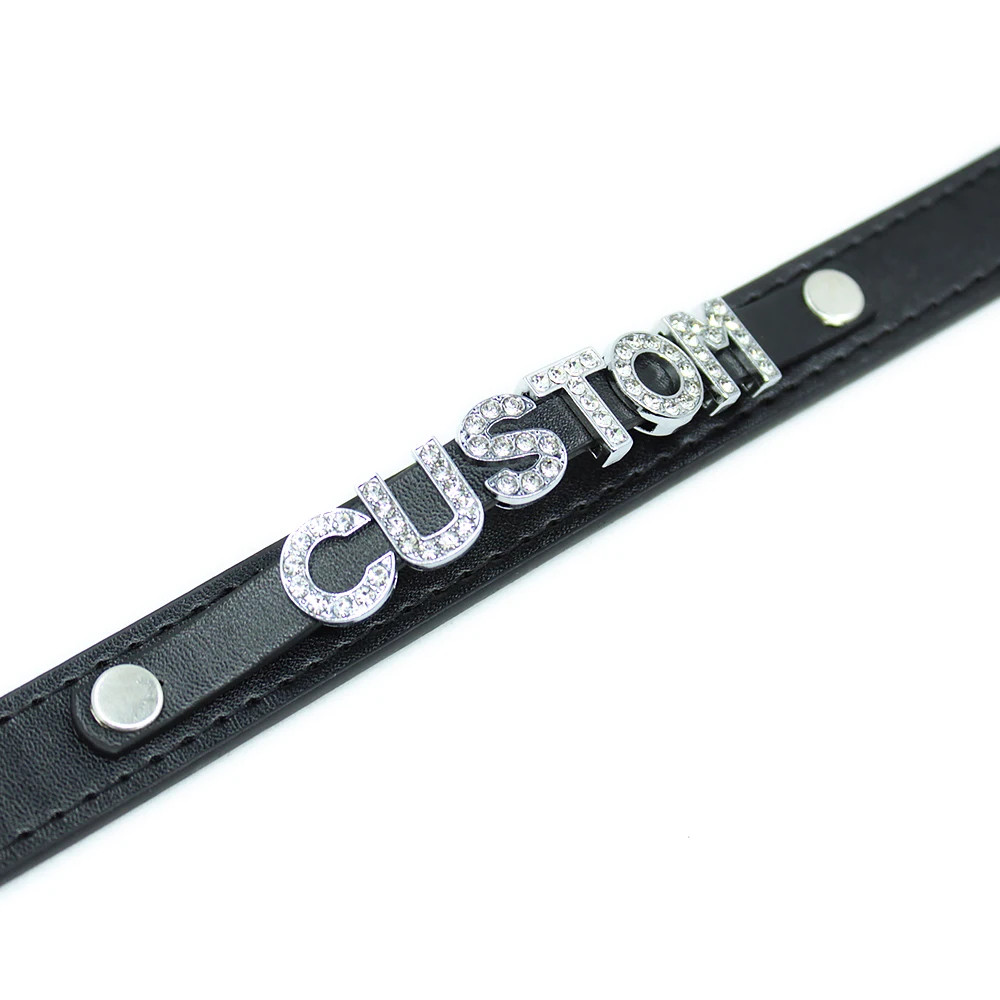 Rhinestone Leather Custom Necklace Name Trendy Letters Sexy PU Choker Collar X3