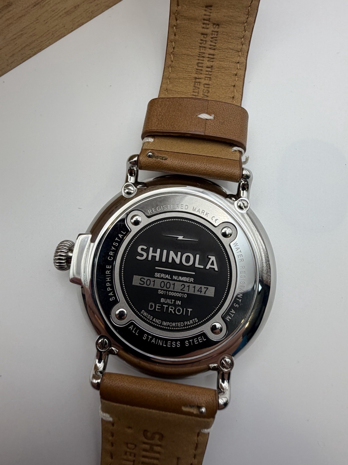 Shinola Argonite 1069 47mm Quartz White Dial Brown Leather Strap w/ Box