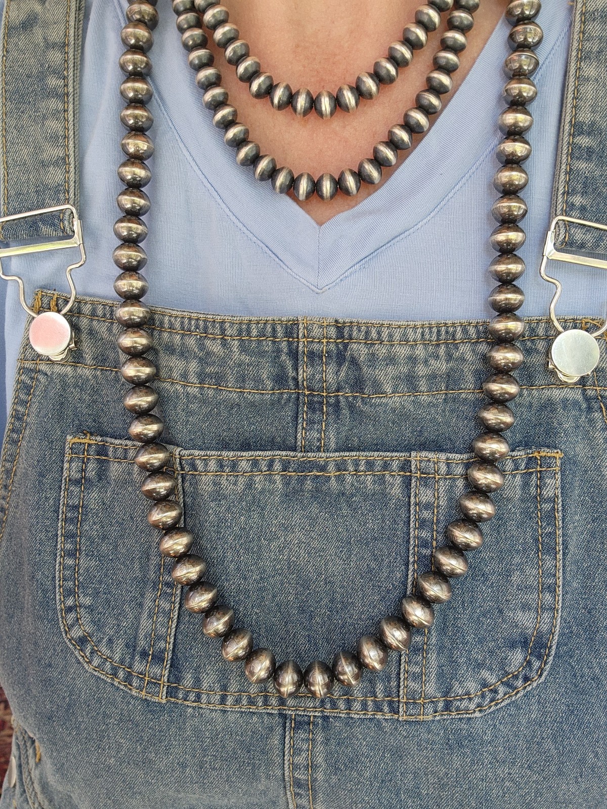 34″ Vintage HANDMADE Signed HS NAVAJO Sterling Silver Beaded NECKLACE 140g 13mm