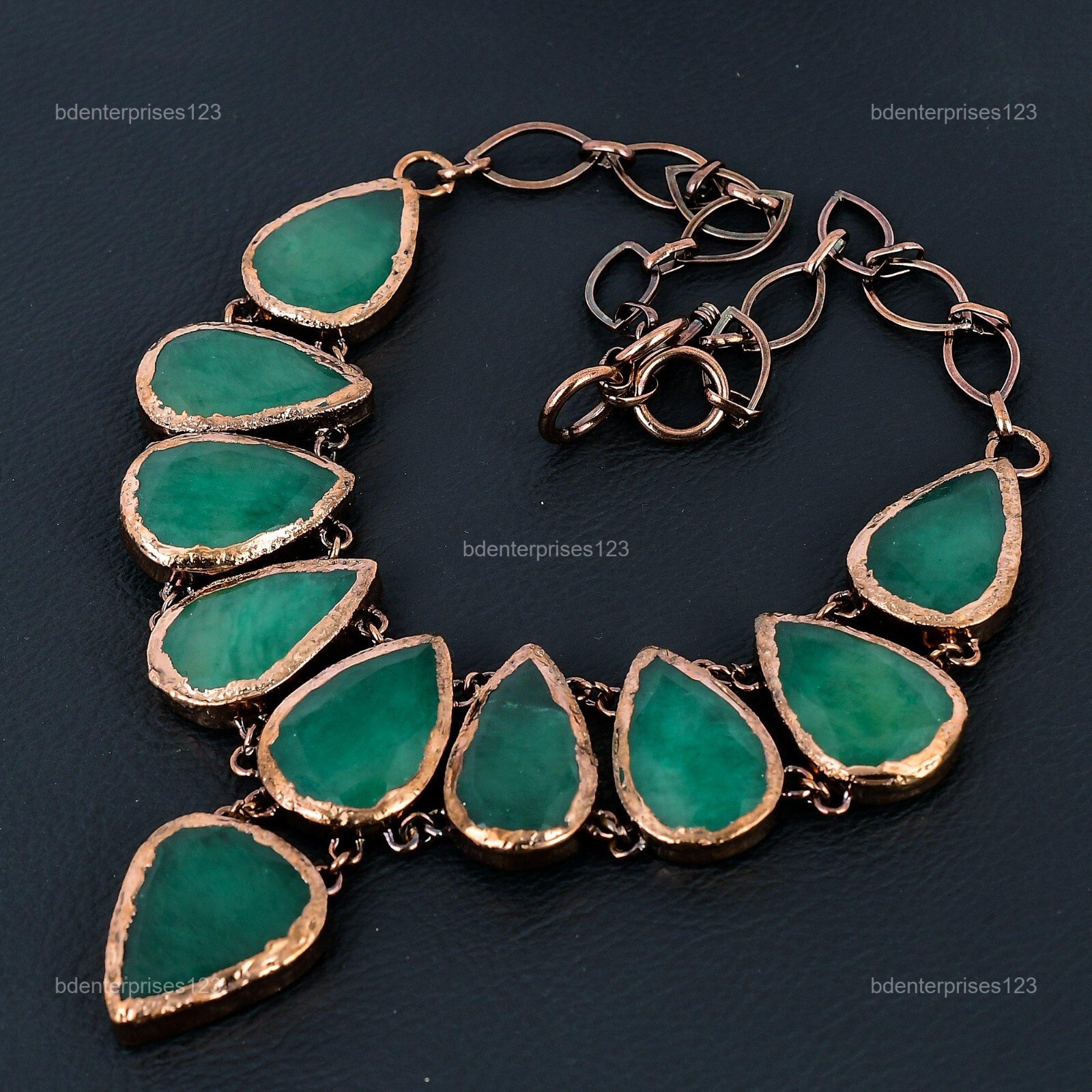 Copper Natural Zambian Emrald Chain Elegant Electroformed Boho Necklace Jewelry