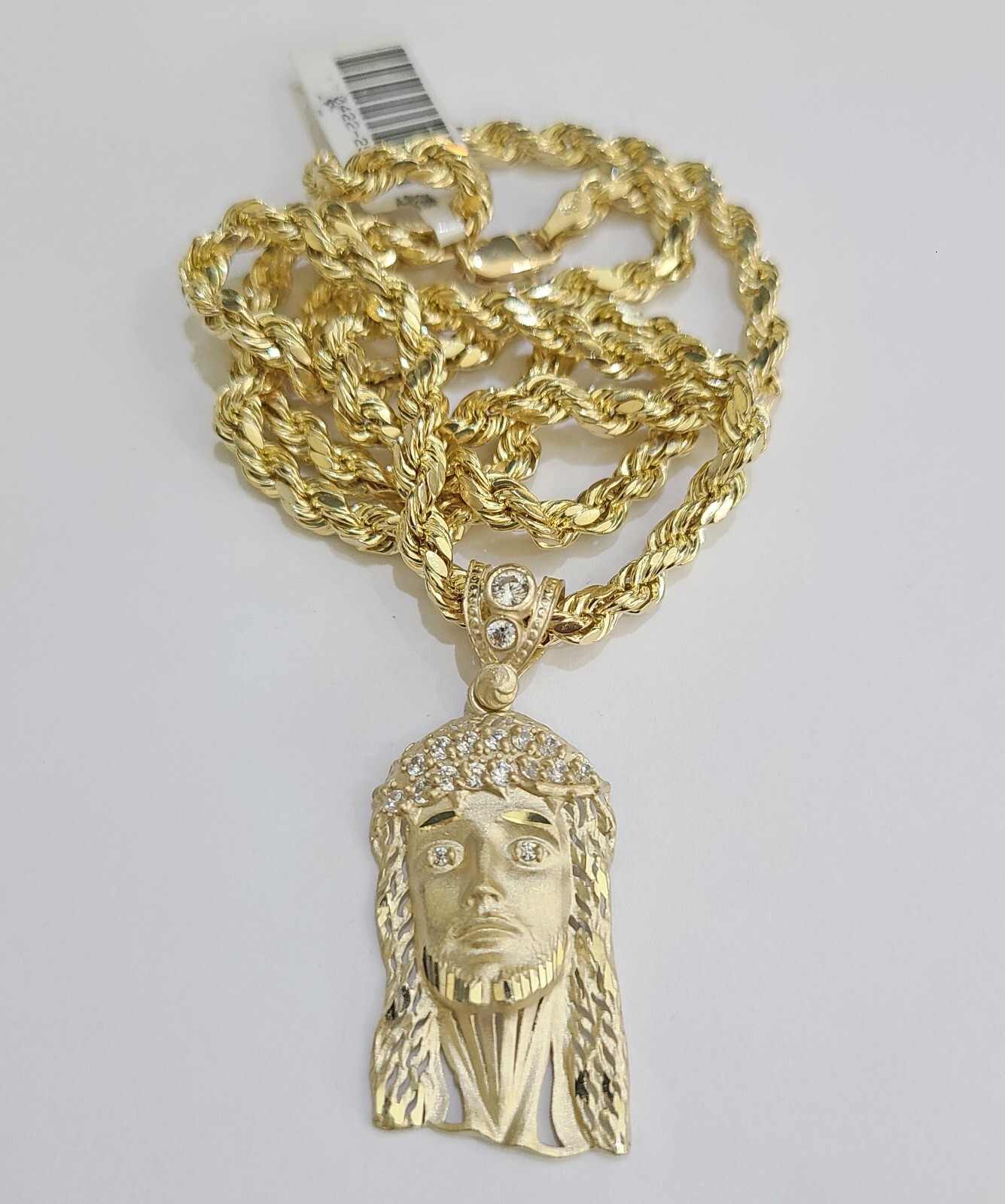 REAL 10k Rope Chain Jesus Head Charm Pendant 4mm Necklace Set 18″-28″ in