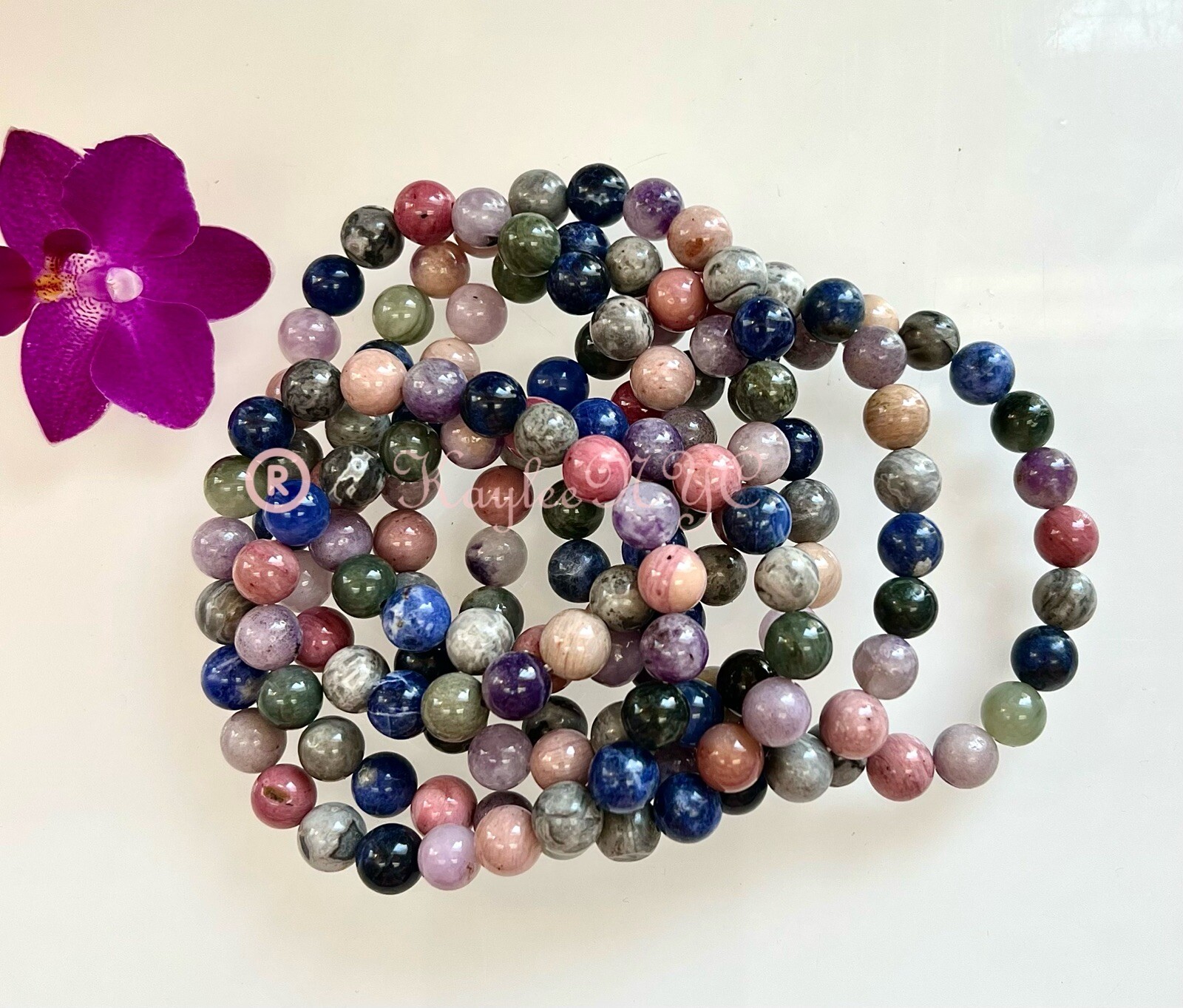 Wholesale 6 Pcs Natural 5 Mix Crystals 8mm 7.5” Stretch Bracelet