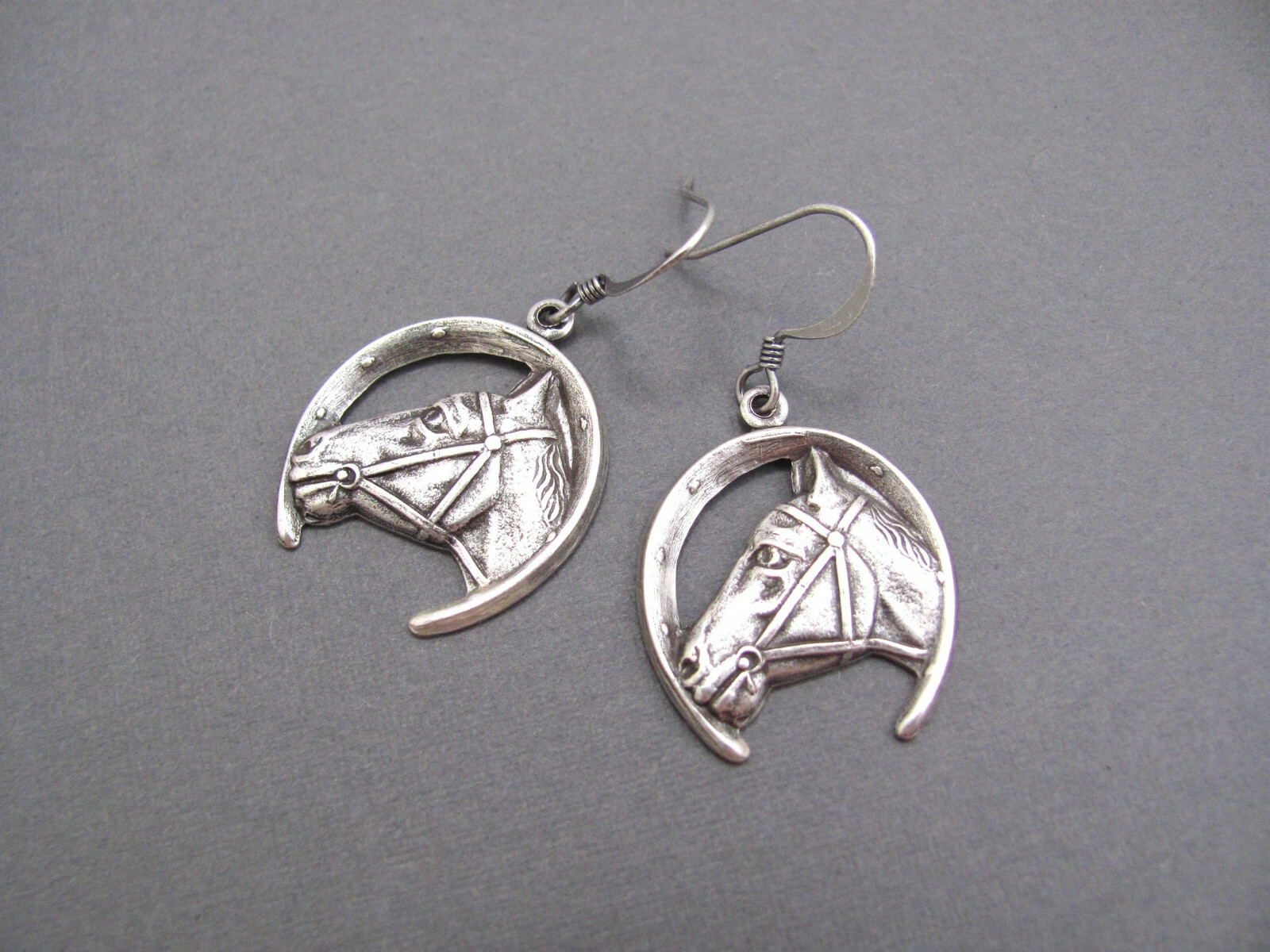 Horse Earrings Horse Shoe Lucky Charm Antiqued Silver Plate Hawaiibeads Earrings